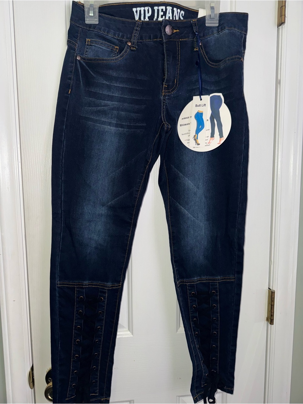VIP Women's Dark Indigo Lace-Up Ankle Skinny Jeans